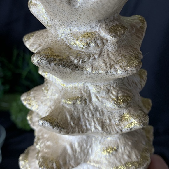 Opalescent pearl white and gold ceramic Christmas Tree music box - Picture 4 of 11